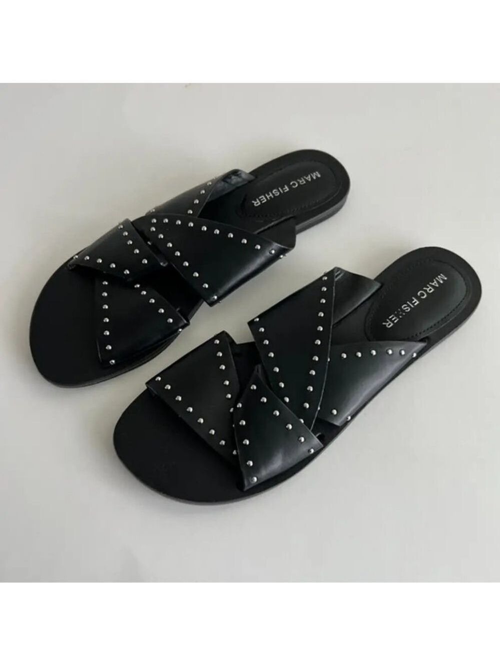 Marc Fisher Black Studded Flat Sandals Size 7.5 - Picture 3 of 7